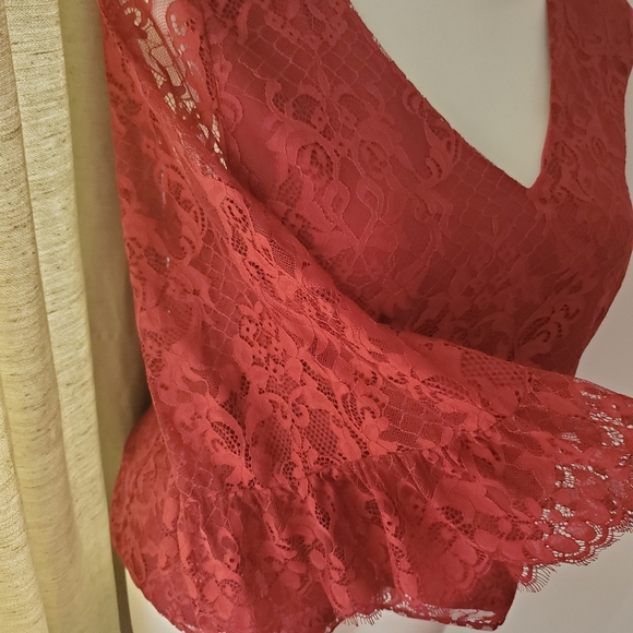 LAST CALL. DONATING 10/24. Modcloth Burgandy V-Neck Lace Blouse - Picture 2 of 5